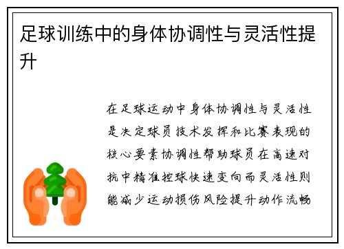 足球训练中的身体协调性与灵活性提升