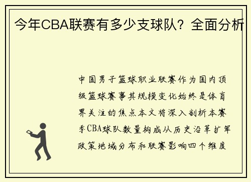 今年CBA联赛有多少支球队？全面分析