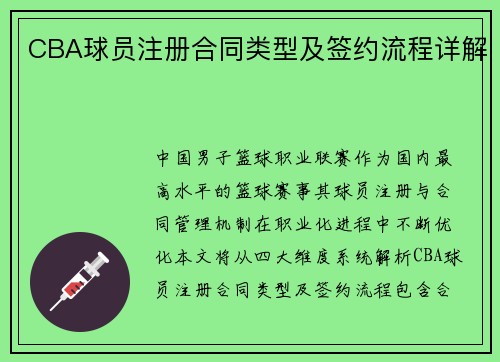 CBA球员注册合同类型及签约流程详解